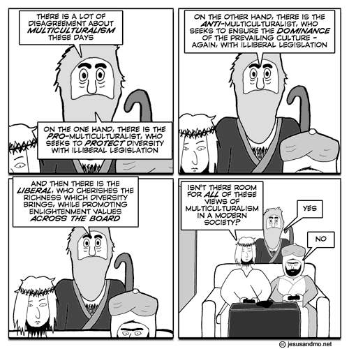 Jesus and Mo discuss multiculturalism Jesus and Mo discuss multiculturalism, inspired by debate on the Moral Maze