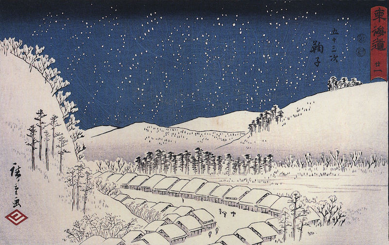 Utagawa Hiroshige Snow falling on a town